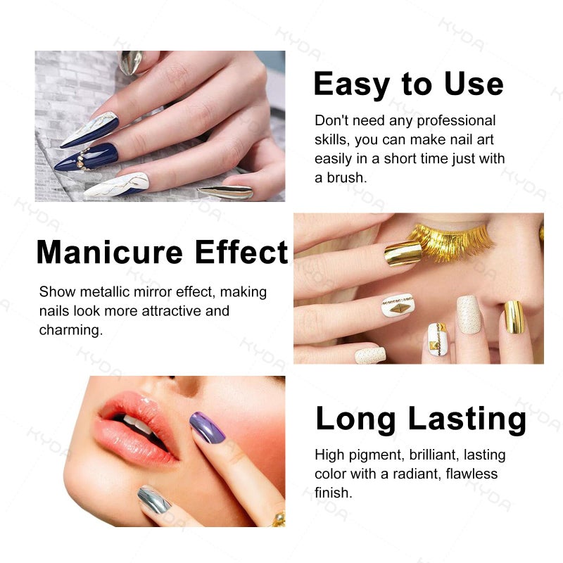 Ownest 12 Colors Mirror Nail Polish Set, Mirror Effect Long Lasting Gorgeous Glossy Manicure Nail Art Decoration, Brilliant Manicure Effect Nail Lacquers Kit-12pcs - Image 5